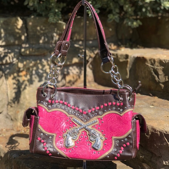 Handbags - Western Themed Guns Pink and Brown Handbag